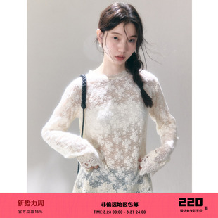 长袖 镂空蕾丝花边针织上衣打底衫 T恤 小意温柔 有耳uare原创设计