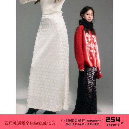 有耳uare小众设计 复古美波 波点丝绒松紧腰保暖半身裙