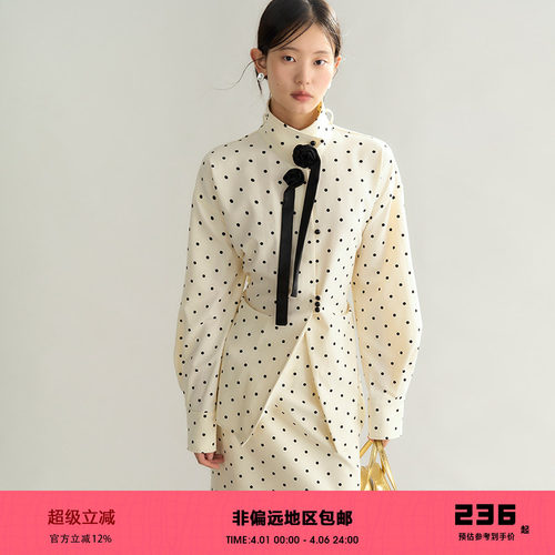 有耳uare原创多穿法波点衬衫套装