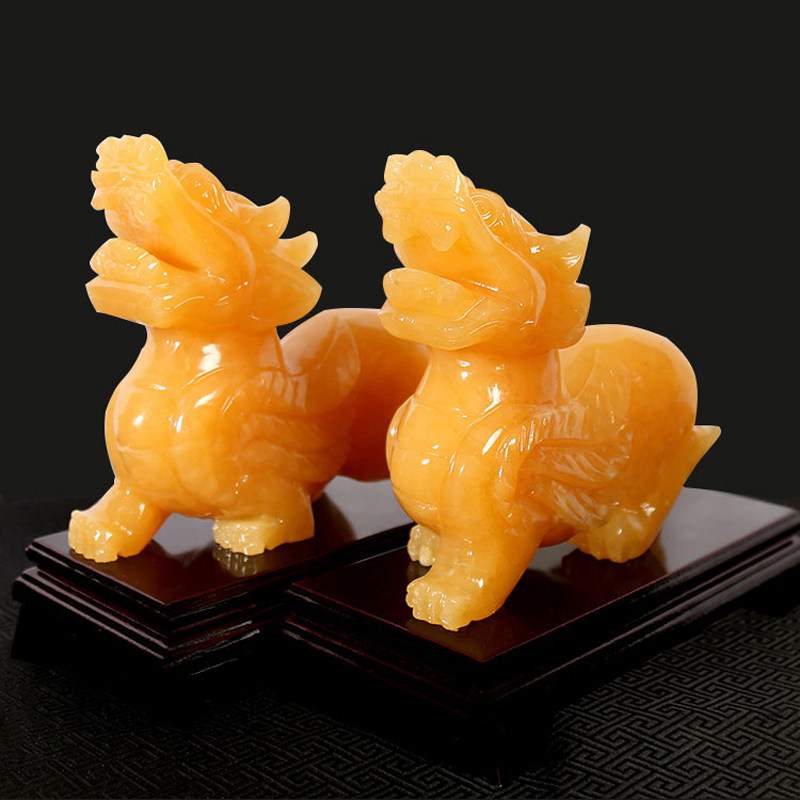 黄玉貔貅摆件一对镇宅招财貔恘皮丘玉聚宝盆客厅玄关搬家开业礼物