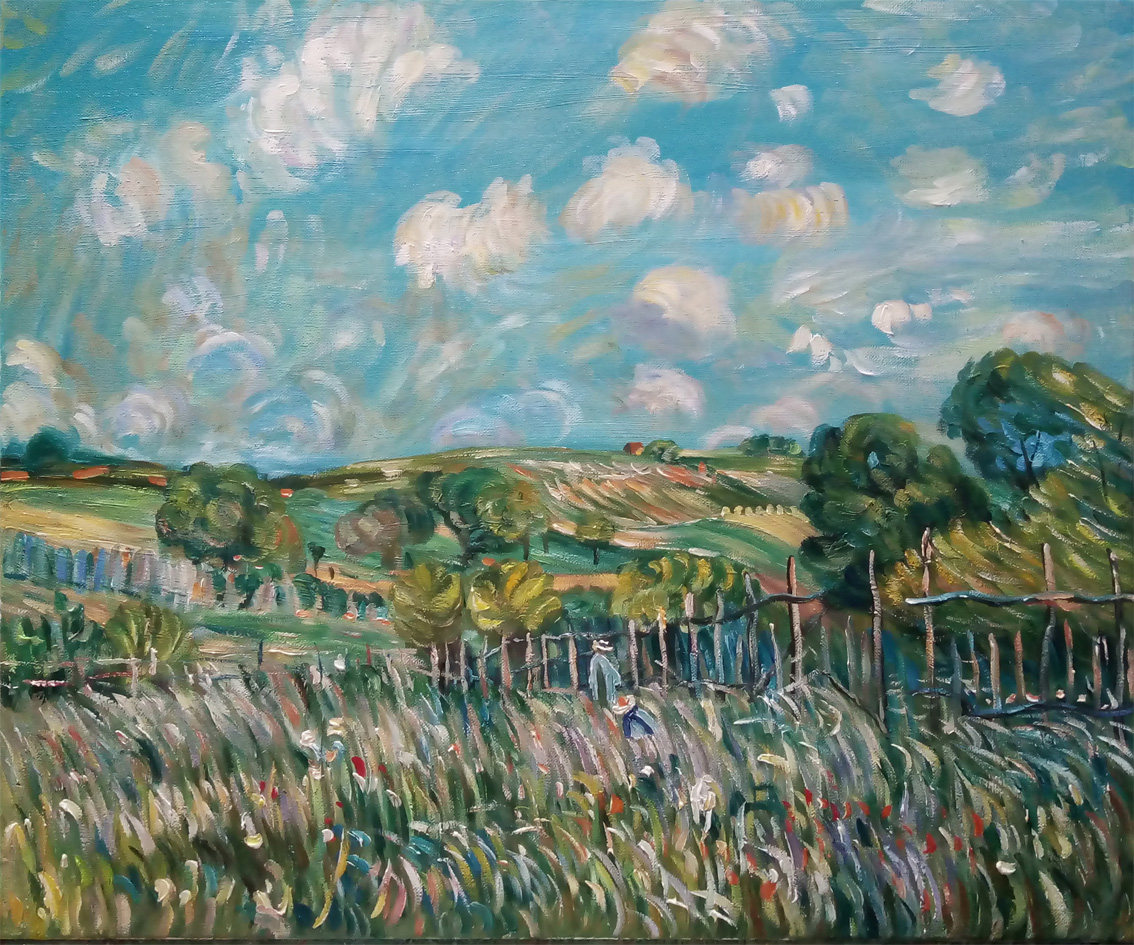 西斯莱纯手绘欧式田园风景印象复古大尺寸油画客厅卧室书房走廊