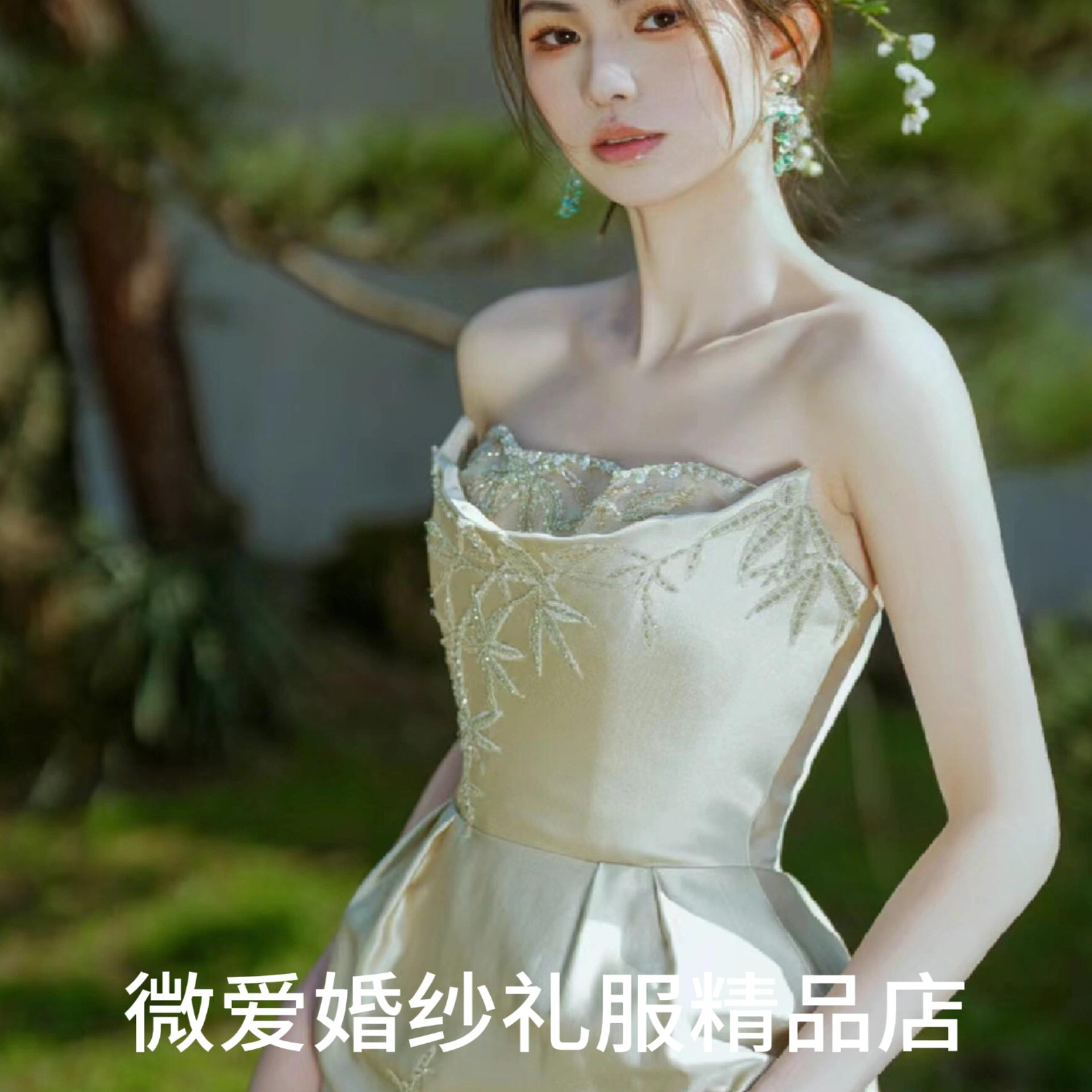 租彼岸纱邸竹青绿新中式礼服