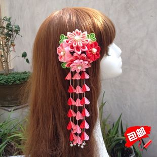 手工DIY日式 日系发饰和风艺妓和服配饰流苏布艺花朵发夹边夹头饰