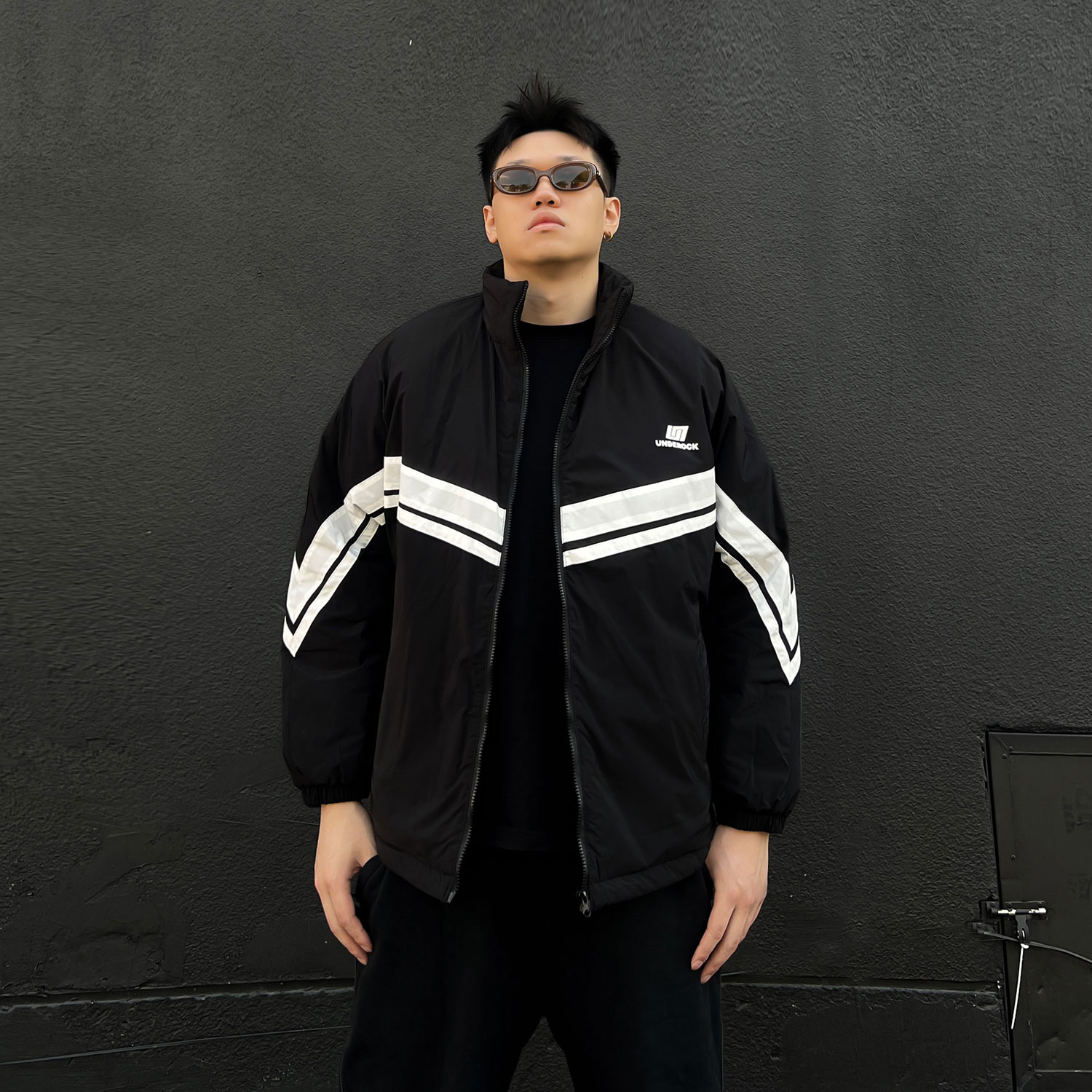 冬季2025新款美式加厚棉服男士潮流撞色条纹印花宽松保暖棉衣外套