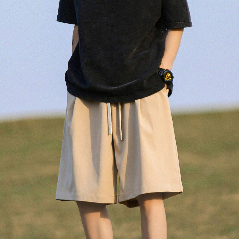 夏季纯色短裤男潮牌潮流复古学生宽松百搭沙滩五分裤简约休闲中裤