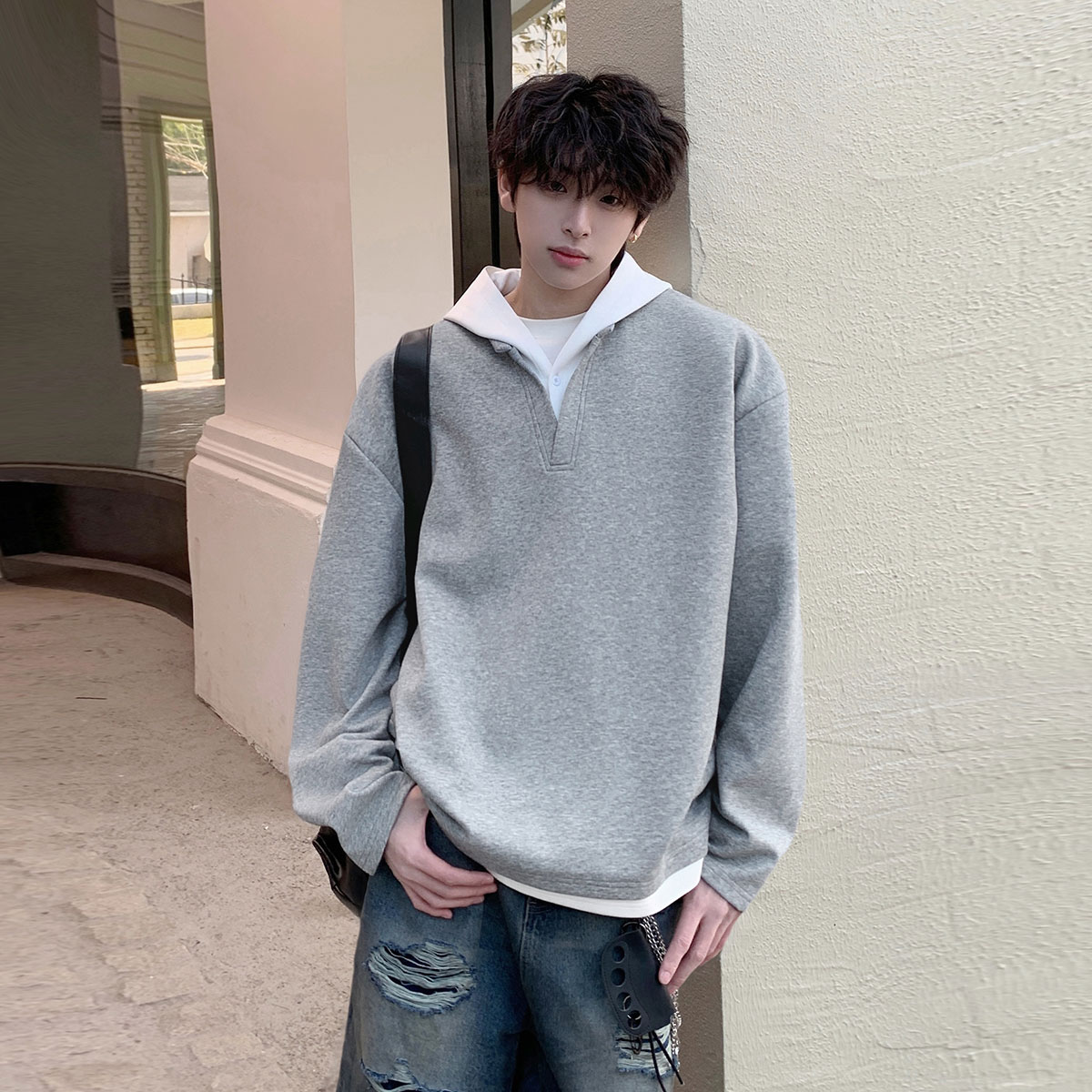 春季2025新款假两件连帽卫衣男款潮流帅气宽松情侣百搭春秋装外套