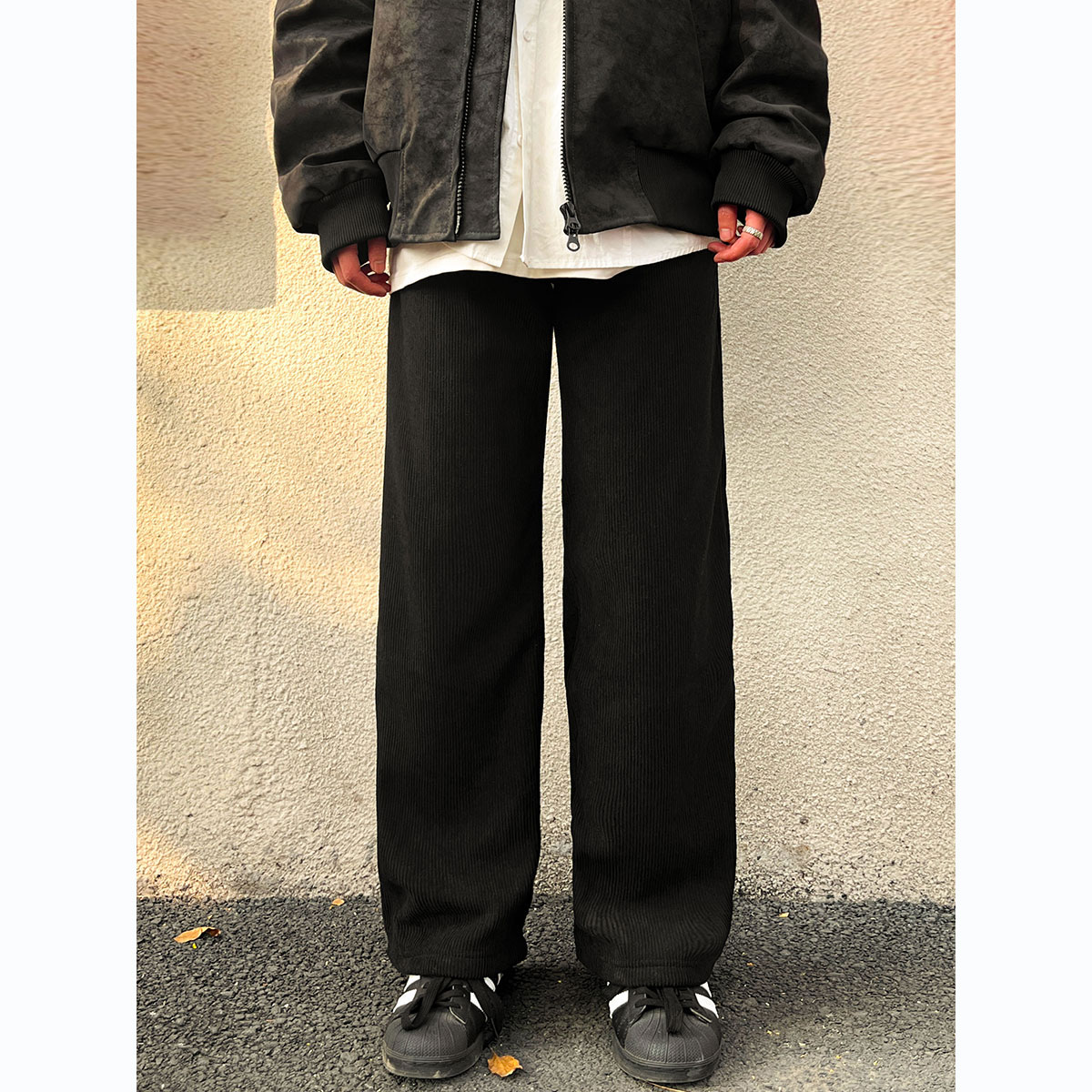 冬季加绒加厚灯芯绒裤子男士潮流宽松学生情侣保暖直筒休闲阔腿裤