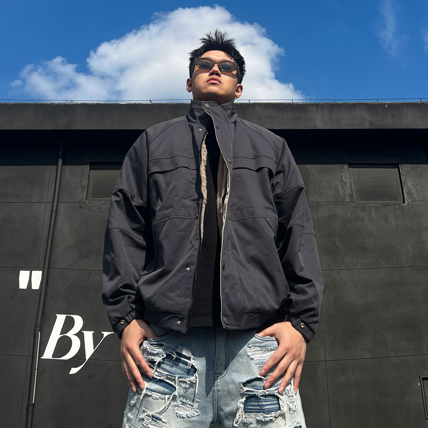 冬季2025新款美式加绒加厚座山雕外套男潮流棉服潮牌工装棉衣男款