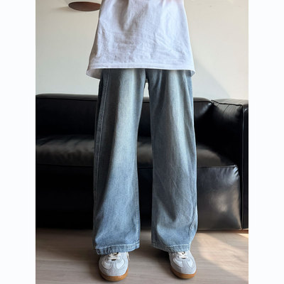 冬季星空纹牛仔裤男生潮流情侣款宽松直筒阔腿牛仔长裤时尚休闲裤