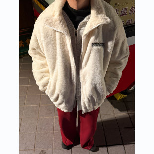 冬季仿兔毛字母刺绣立领棉服男款高级感情侣百搭加厚保暖棉衣外套