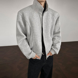 青港的风 秋季立领卫衣男士潮流宽松时尚运动休闲秋冬款开衫外套