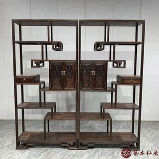 多宝阁茶叶展示柜仿古客厅隔断置物菠萝格 大红酸枝博古架实木中式