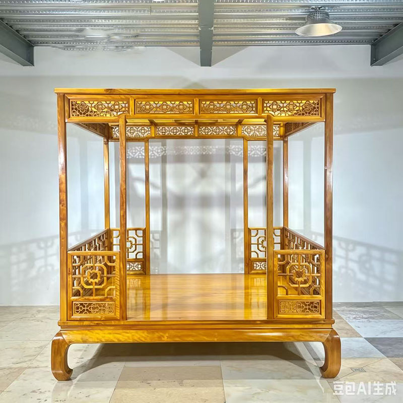 金丝楠木八柱海棠架子床双人床实木仿古双月洞拔步床婚床红木家具图片