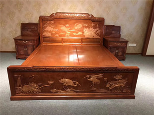 红木家具缅甸黄花梨高低床三件套仿古双人床 实木母子床 大果紫檀