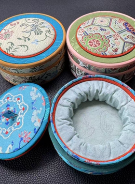 复古中国风宋锦布艺圆形首饰盒