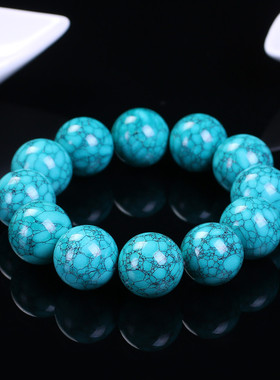 深绿色蓝色网花铁线绿松石单圈手串高瓷蓝大颗粒圆珠手链散珠配饰