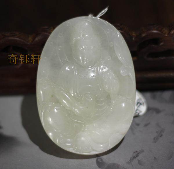 【奇钰轩】南阳独山玉，天然透水白独山玉挂件--观音菩萨D-17015