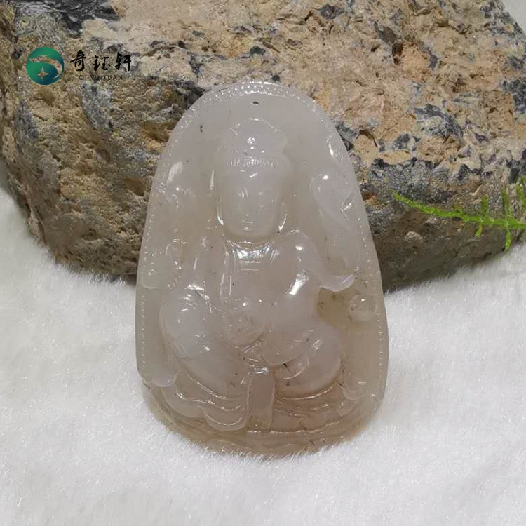 南阳独山玉  天然曙色透水独山玉挂件观音吊坠2091003  奇钰轩