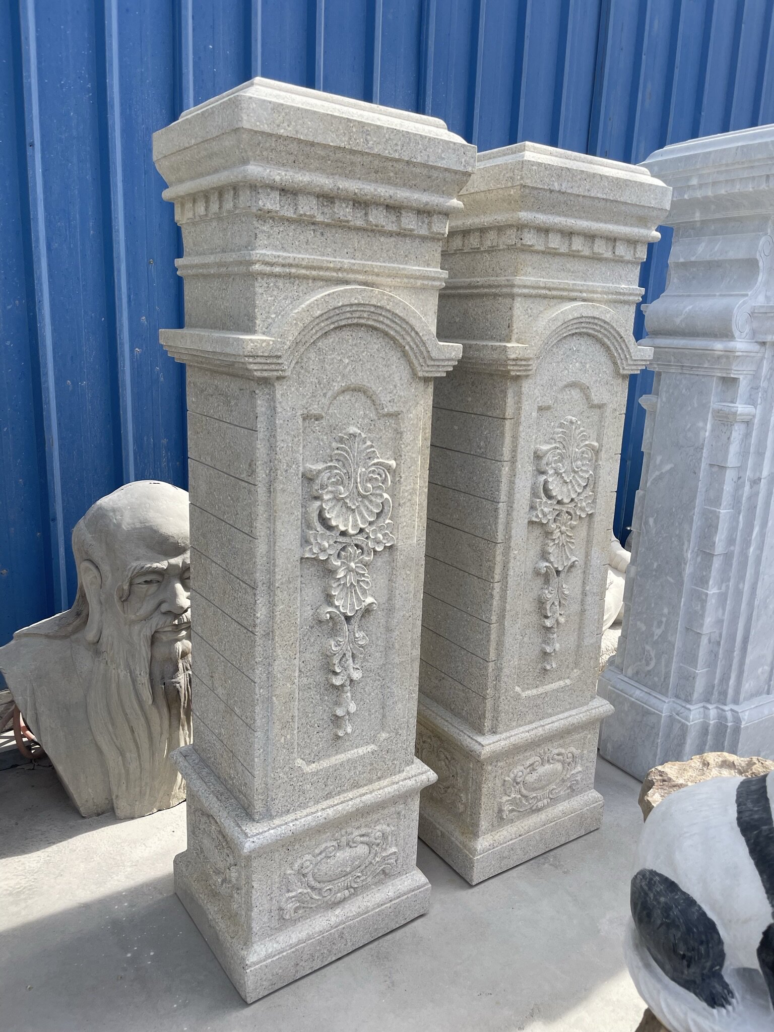 欧式罗马柱门头雕塑 门柱雕塑 石雕门柱子 汉白玉门头 花岗岩门柱