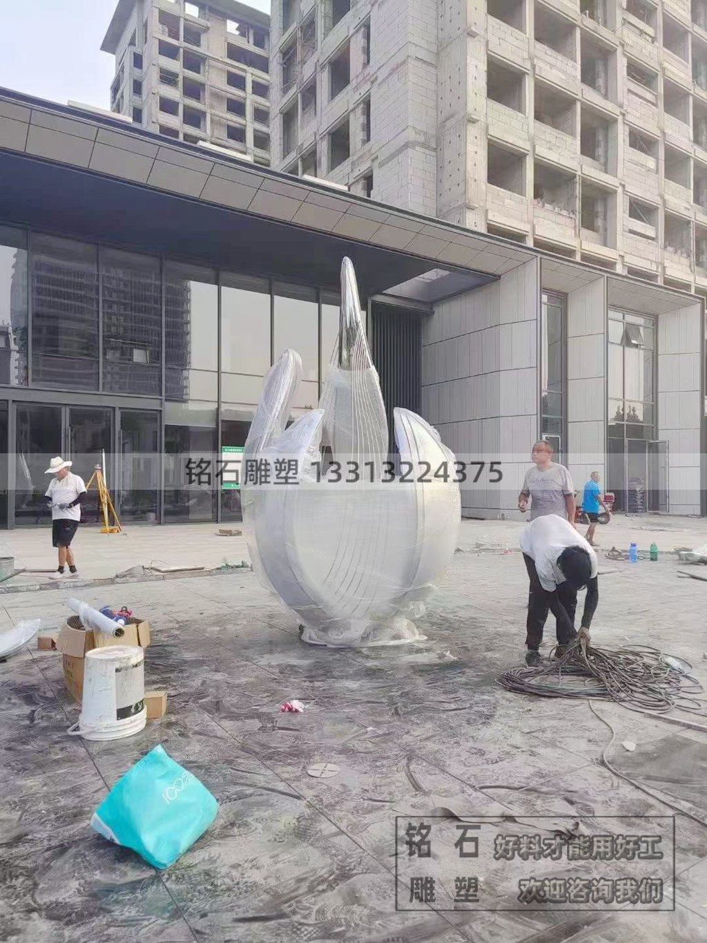 不锈钢荷花景观雕塑 带灯光荷叶花雕塑 景观雕塑304不锈钢花朵