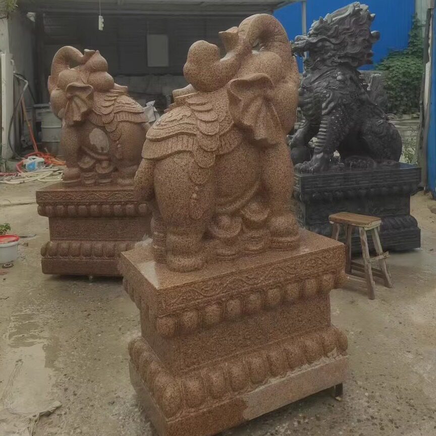 石雕大象一对石象如意葫芦风水象家用酒店吸财纳福门口摆件