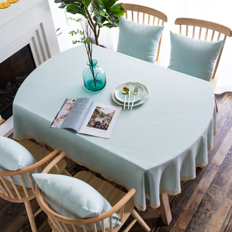 北欧桌布布艺长椭圆形纯色棉麻小清新可折叠伸缩桌椭圆餐桌布台布