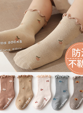 女宝宝袜子纯棉a类无骨女童防滑不勒腿婴儿秋冬地板袜儿童中筒袜