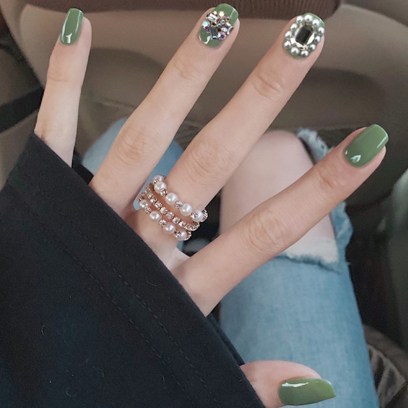 显手白的美甲贴片绿钻甲渐变蝴蝶2021年流行美甲色甲片网红成品