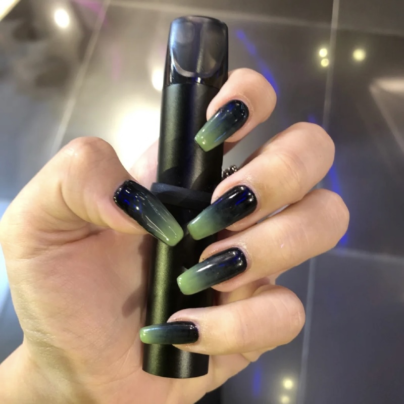 定制手工穿戴甲片纯黑荧光绿双色渐变碧梨酷欧美美甲贴片成品