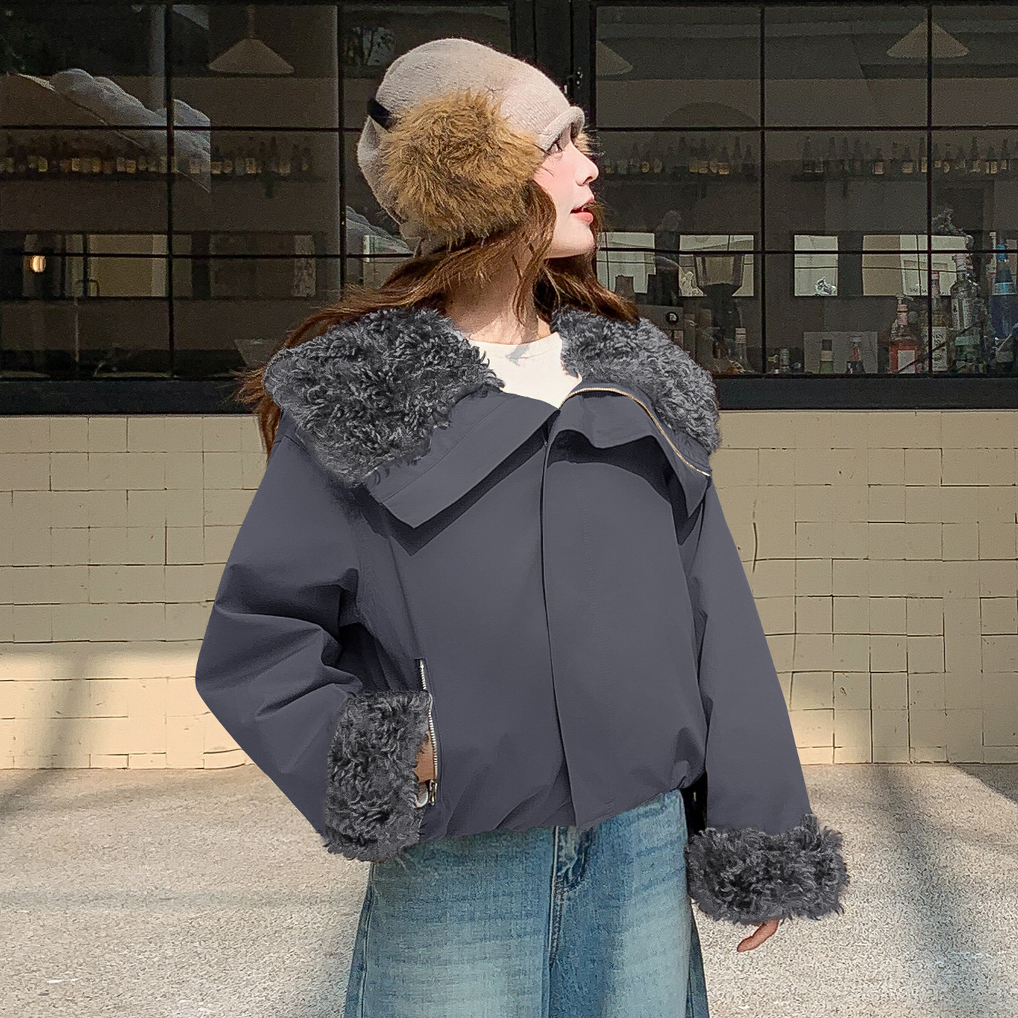 复古工装风短款羽绒服