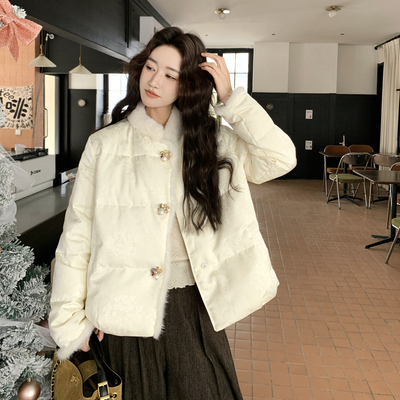 冬季新中式翻领白鸭绒羽绒服女