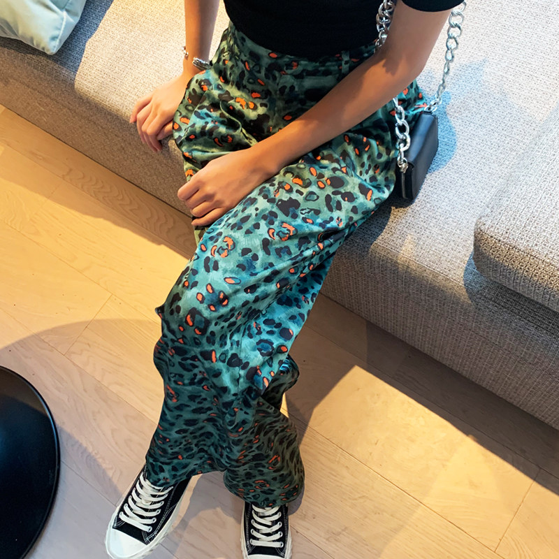 豹纹高腰阔腿裤女缎面拖地裤2025夏季垂感宽松休闲裤直筒显瘦长裤,女装/女士精品,休闲裤,淘宝优惠券,粉丝福利购,淘宝优惠卷