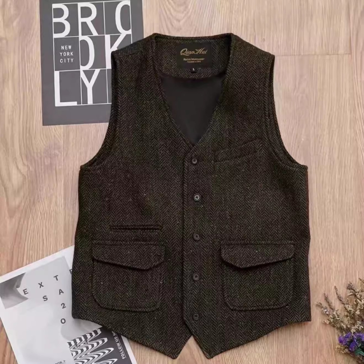 英伦复古阿美咔叽粗花呢马甲