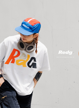 REDG 春夏米白色变形图案印花无性别小领口宽松圆领基础款短袖T恤