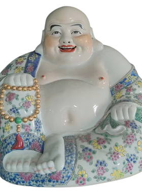 景德镇粉彩弥勒佛陶瓷雕塑摆件桌面办公室家居饰品客厅酒店装饰