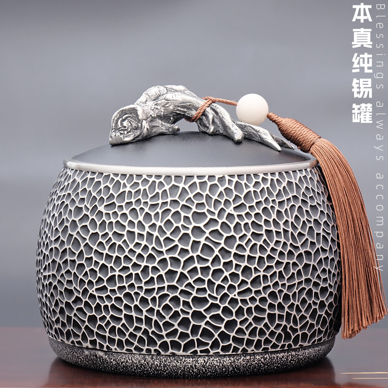白鹤茶叶罐纯锡家用燕窝密封罐茶室创意茶叶罐锡制高档礼品摆件