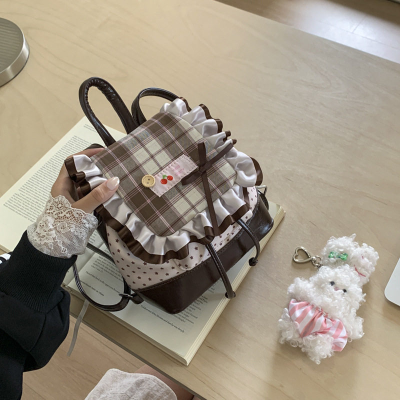 牛仔布迷你格子双肩包包女2025夏季新款韩系时尚百搭可爱小背包