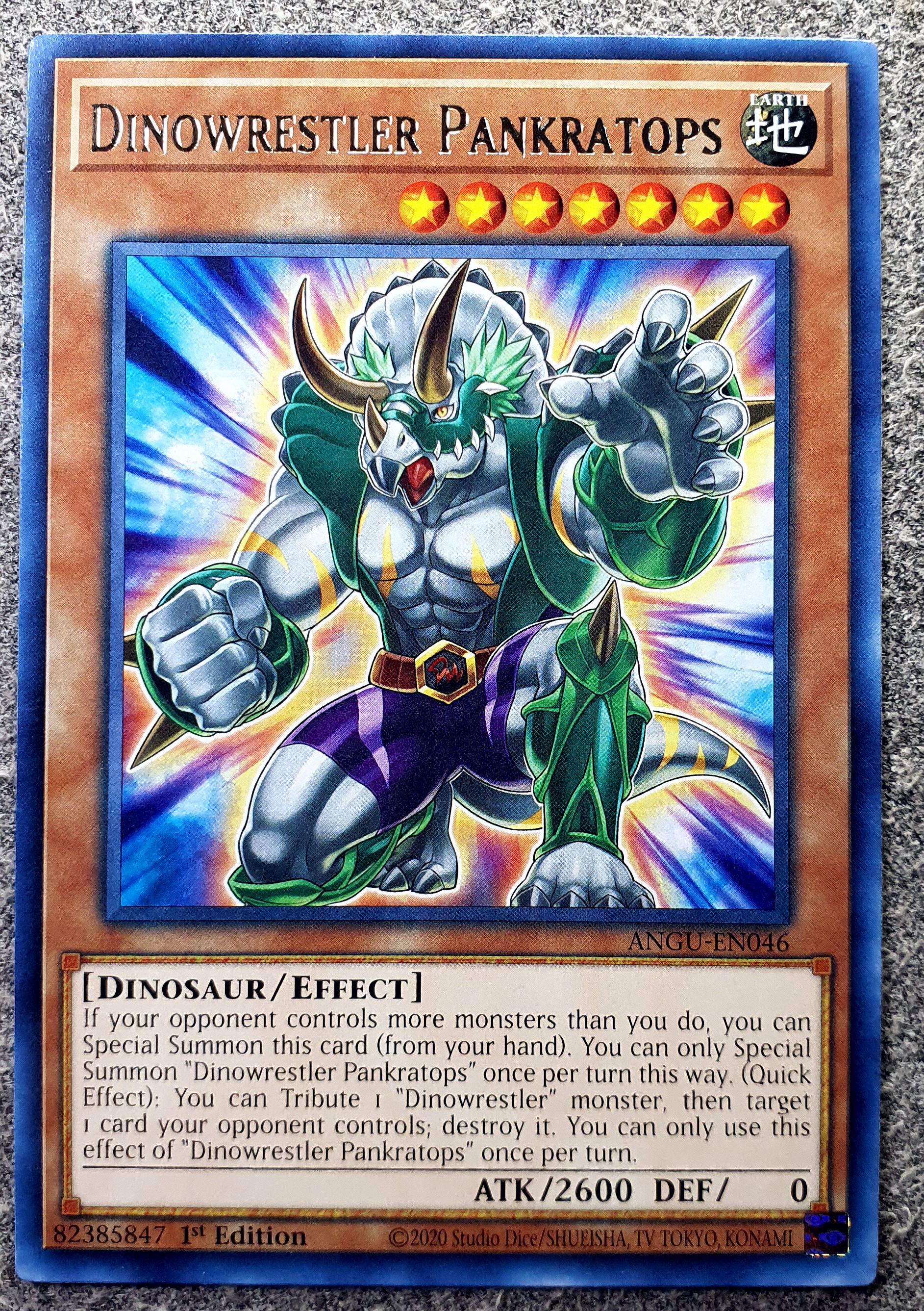 游戏王美英一刷ANGU-EN046 R  恐龙摔跤手·潘克拉辛角龙 C7B SJ3