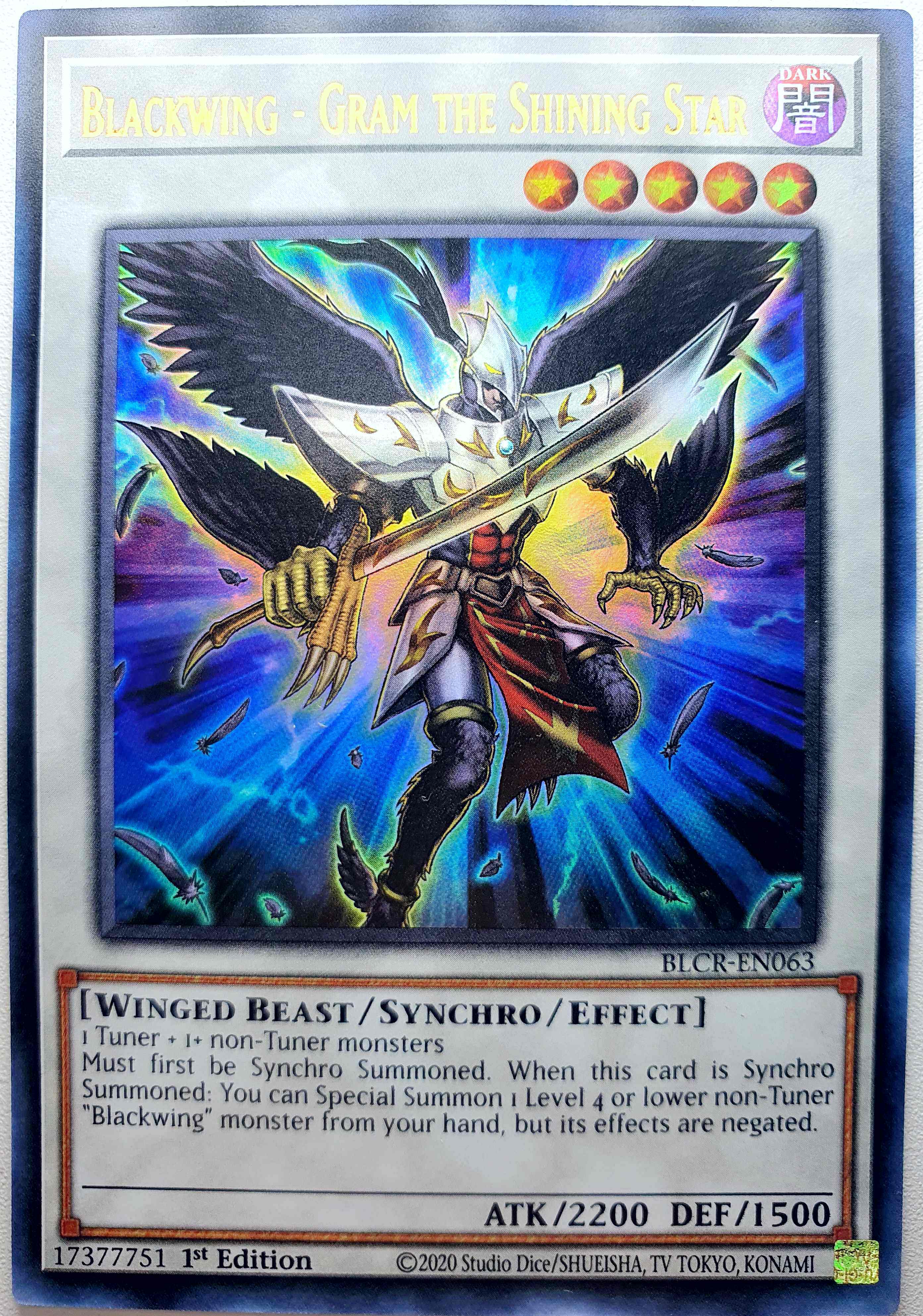 游戏王 美英一刷 blcr-en063 ur 黑羽-煌星之怒剑鸟 h2a be