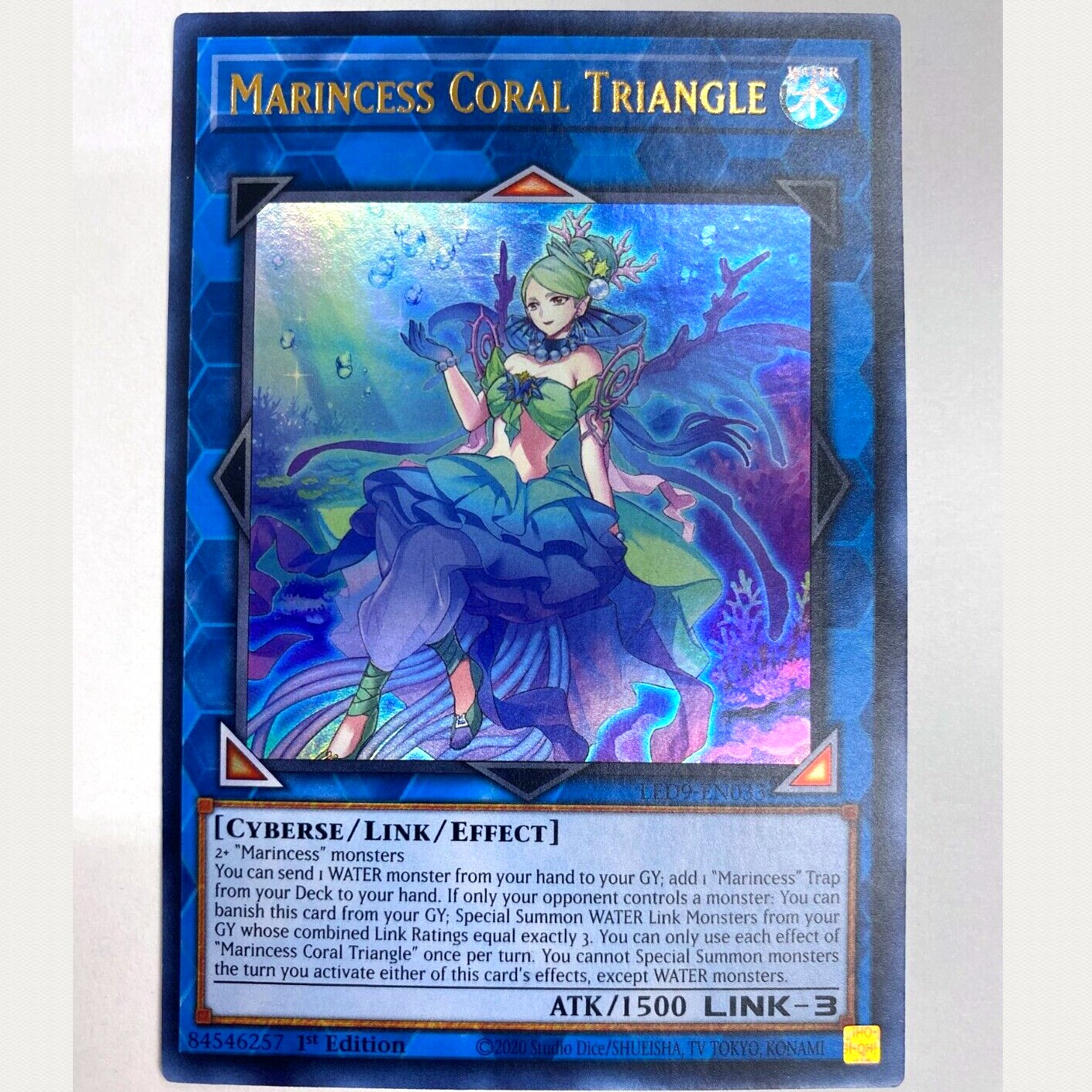 游戏王美英一刷led9-en033 ur 海晶少女 珊瑚大三角 triangle p6a