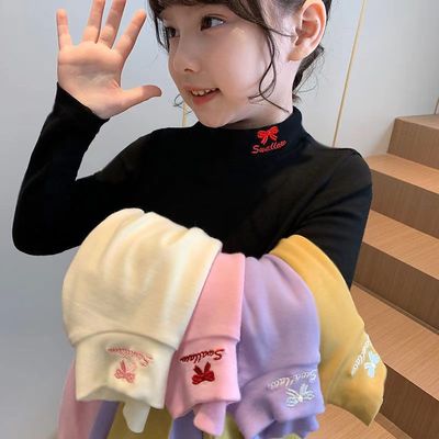 儿童双面德绒半高领打底衫秋冬洋气女童内搭保暖上衣百搭