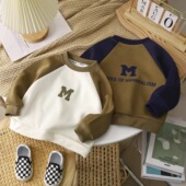 上衣中大童插肩拼色印花 男童单价女童韩版 秋季 儿童卫衣2025新款