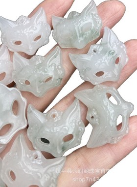 批发天然金丝玉天山翠飘绿带翠狐狸面具吊坠挂件配饰玉石配件玉坠