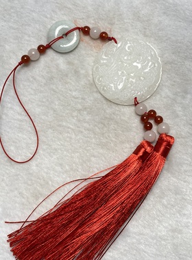 阿富汗白玉时来运转龙凤流苏车挂包挂配饰蝴蝶汉服古风腰佩穗子