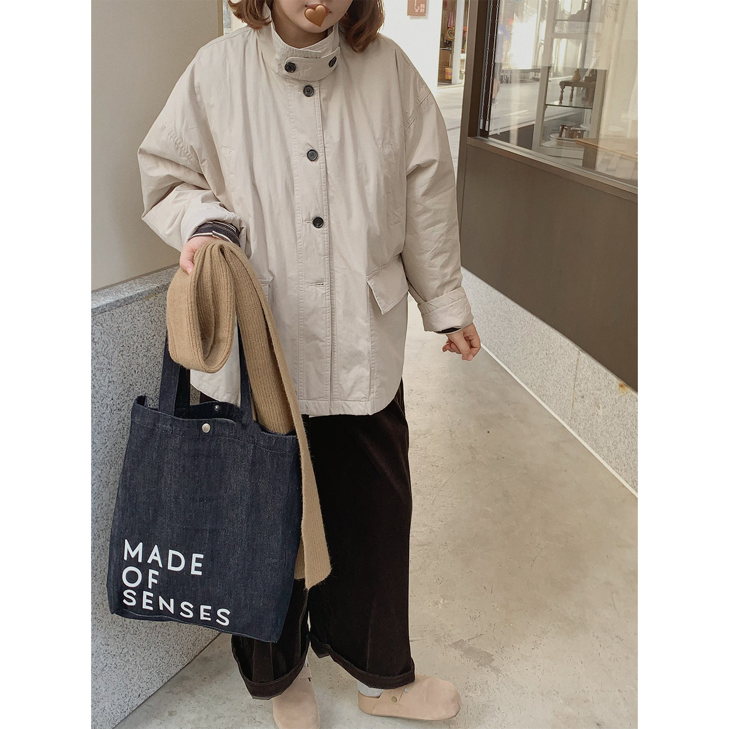 西兰花花 秋冬纯棉杏色外套日系百搭宽松立领工装棉服休闲松弛风