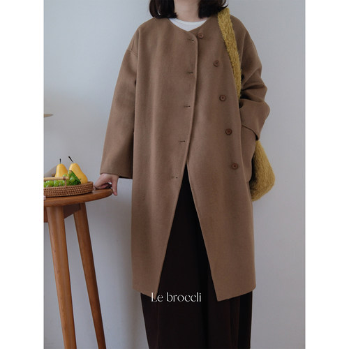 西兰花花 原创羊毛大衣冬季加厚保暖外套复古休闲中长款毛呢外套