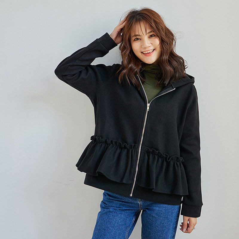 靓女装乐天冬天日韩流行款式毛呢子加厚长袖拉链上衣服短款小外套