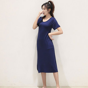 连衣裙夏天简约韩式柔软莫代尔大码高腰长裙子宽松内搭短袖打底裙