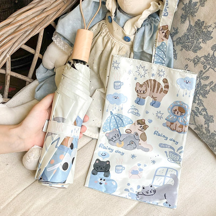 全自动小猫晴雨伞两用女圆角防反弹小巧便携折叠小学生防晒太阳伞