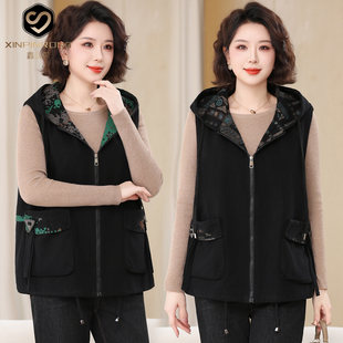 中老年女士马夹女胖妈妈春装 宽松休闲坎肩牛仔休闲马甲 加肥大码